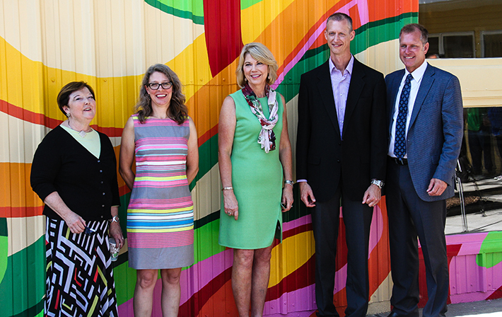 Left to Right: SummerWorks Director Kathe Oleson-Lyons, muralist Kristin Pluhacek, Omaha Mayor Jean Stothert, Schemmer Architect Scott Heaney, AIA and Omaha Parks and Recreation Director Brook Bench